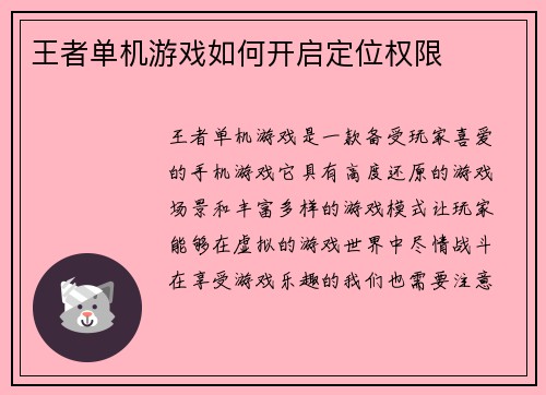 王者单机游戏如何开启定位权限